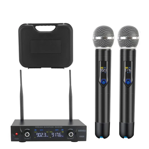 GUDEHOLO Wireless Microphone System with case, Metal UHF Dual Handheld 20 Channels Professional Cordless Mic System for Church, DJ, Karaoke,Wedding, Home KTV Set