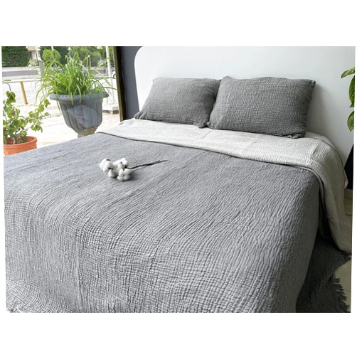 BONPERLA Muslin Blanket 100% Cotton, 4 Layers Bedspread, Soft Turkish Cotton Muslin Bed Cover, Reversible Coverlet, Anthracite (King Size 95x102-230x260cm)