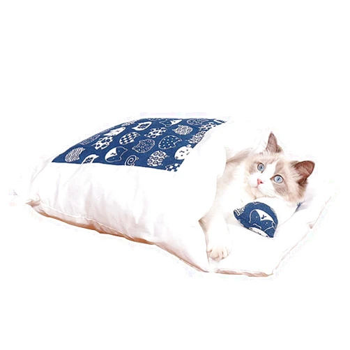 SeaISee Cat Sleeping Bed, Japanese Style, Cotton and Polypropylene, Small Pet Bed, 55x40cm