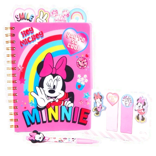 Innovative Designs Disney Minnie Mouse Tab Journal Spiral Notebook, Ballpoint Pen, Sticky Tabs, 96 Lined Pages, Pink