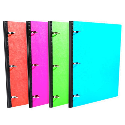 MAKHISTORY Telescoping 3 Ring Binder-4PCS, Flexible Binder with Elastic Rubble Spine+3 Round Rings, Flat Writing Binder, 4 Bright Colors