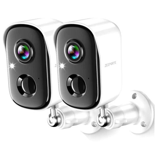 ZEEPORTE SECURITY Security Cameras Wireless Outdoor, 2K Battery Powered WiFi Cameras for Home Security with AI Motion Detection, Color Night Vision, Spotlight, Siren, Waterproof, SD/Cloud Storage - 2 Pack
