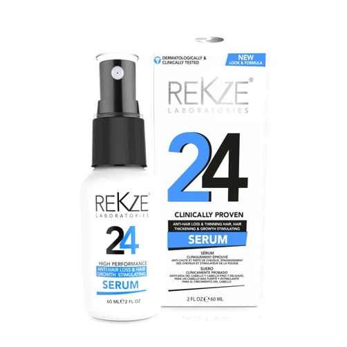 REKZE 24 Serum Clinically Proven For Hair Thickening, Hair Growth & Anti-Hair Loss & Thinning Hair, DHT Blocker For Receding Hairline & Pattern Baldness/Alopecia 1 Month Supply
