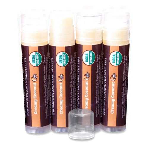 Earth's Daughter USDA Organic Lip Balm 4-Pack by Earth's Daughter - Creamy Coconut Flavor, Beeswax, Coconut Oil, Vitamin E - Best Lip Repair Chapstick for Dry Cracked Lips