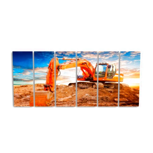 QM6BNFCH Canvas Wall Poster Artwork Picture Excavator at a construction site against the setting sun Art Painting Framed Print Bedroom Home Living Room Office Decoration Gift