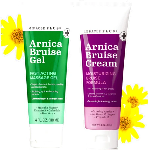 Miracle Plus Arnica Cream Bruise Relief Lotion + Arnica Bruise Gel For Bruising And Swelling On Skin | Bruise Cream Extra Strength Vitamin K Cream | Moisturizing Bruise Formula Skin Care Gel, 2pc Set