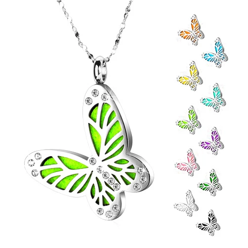 Maromalife Essential Oil Diffuser Necklace Butterfly Zircon Stainless Steel Aromatherapy Pendant Locket with Adjustable Chain and 10 PCS Felt Pads Mothers Day Christmas Birthday Gift for Women Girls
