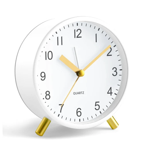 JALL Analog Alarm Clock, 4 inch Super Silent Non Ticking Small Clock with Night Light, Battery Operated, Simple Design, easy setting for Office, Bedroom, Bedside, Desk, teens, elders, kids, adult, White