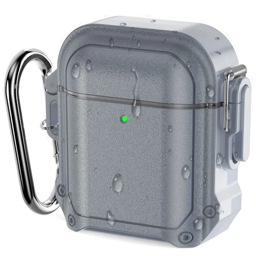 Ensfomte Waterproof for Airpods Case Cover 2&1 with Lock, Military Rugged Hard Shell Protective Case for Apple AirPods 2nd/1st Generation Charging Case with Carabiner, Grey