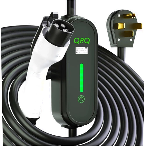 QPQ Level 2 EV Charger 40Amp 110V-240V Adjustable Current & Time Delay, Portable EV Charger with NEMA14-50 Plug Electric Vehicle Charging Stations with 25ft for J1772 EVs