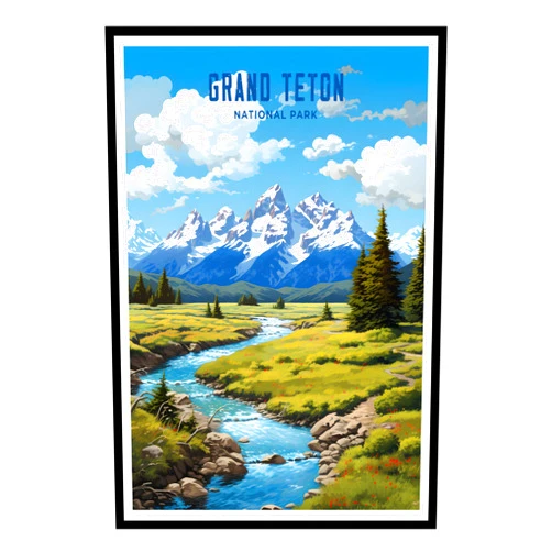 Miracle Spirit Grand Teton National Park Poster, National Park Posters, Vintage Travel Posters, Abstract Nature Landscape Forest Wall Art Pictures for Bedroom Office Living Room (UNFRAMED)