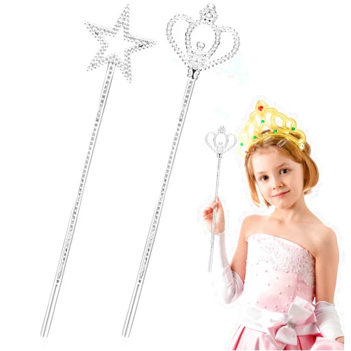 Tyqour 2Pcs Star Wands Crown Wands Princess Wand Fairy Wands Angel Sticks for Birthday Party Wedding Halloween Christmas Thanksgiving Holiday Shows Cosplay Dress Up