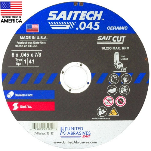 United Abrasives-SAIT 23182 Saitech™ High Performance Cut-Off Wheels (Type 1/Type 41 Flat), 6 x .045 x 7/8 - Inches, Pack of 50
