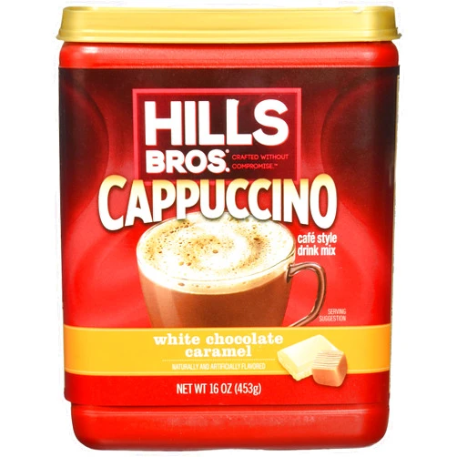 Hills Bros. Instant Cappuccino Mix, White Chocolate Caramel (16 Oz, Pack of 1) – Convenient and Versatile, Instant Hot or Iced Coffee, Frothy & Rich White Chocolate Caramel Flavor - Just Add Water