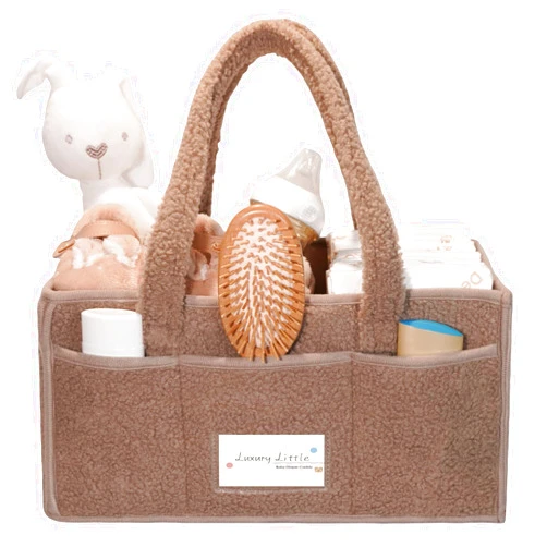 luxury little Diaper Caddy Organizer, Large Cotton Rope Nursery Baby Basket, Changing Table Organizer for Baby Diaper Storage, Portable Car Organizer with Removable Divider (Light Brown)