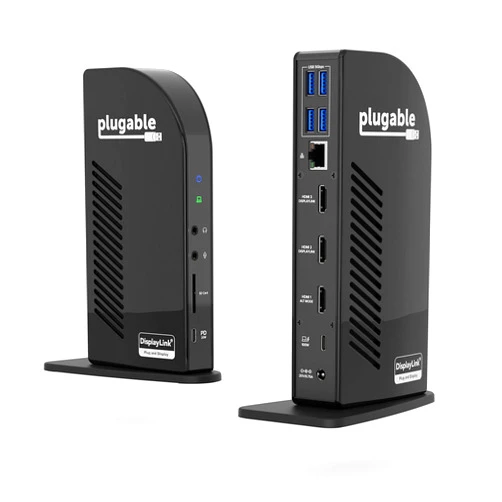 Plugable 13-in-1 USB-C Triple Monitor Docking Station with 100W Charging, Compatible with Windows, Mac, and Chrome with Thunderbolt or USB-C (3X HDMI, 1x USB-C, 4X USB, Ethernet, SD Card Reader)