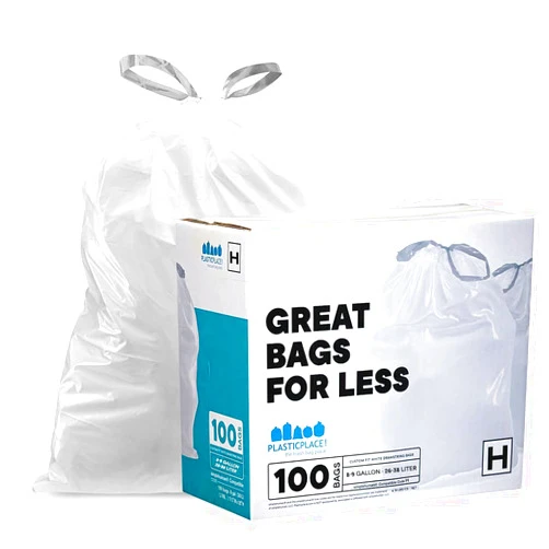 Plasticplace simplehuman (x) Code H Compatible (100 Count) Drawstring Garbage Liners, White 100 Count Code H