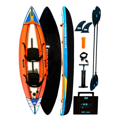 BEYOND MARINA Inflatable Kayak 2 Person, Recreational Touring Kayak,Inflatable Kayak Seat, Hand Pump with Pressure Guage, Fishing Tandem Kayaks Ranger 11.15 FT
