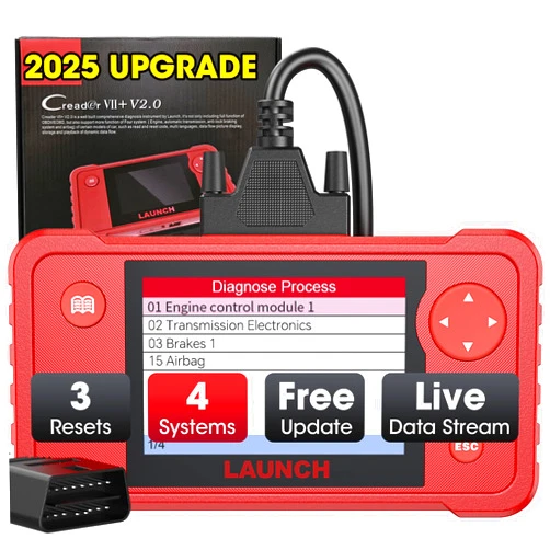 LAUNCH [2025 New] LAUNCH X431 Creader VII+ V2.0 Car Code Reader, 3 Reset Oil Service/Throttle Relearn/SAS Reset Full EOBD OBD2 Scanner Testing Engine/Transmission/ABS/ Airbag System, Lifetime Free Update
