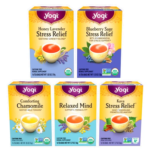 Yogi Tea Stress Relief & Relaxation Variety Sampler - 16 Bags per Pack (5 Packs) - Organic Relaxing Tea Sampler Set - Calming, Comforting Chamomile, Relaxed Mind & More
