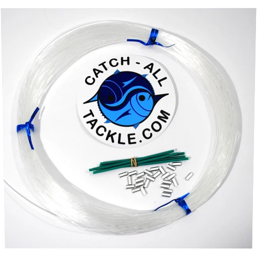 Catch All Tackle Monofilament Fishing Leader Kit 100yds 1.4mm-200lb Clear-Loop Protectors crimps