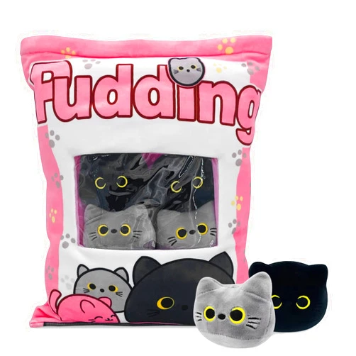 REFAHB Cute Black Cat Plush Pillow Throw Pillow, Removable Stuffed Animal Plush Toy, Bag of Soft Gray Cat Plushies, Kawaii Kitten Plush Doll Sofa Decorative Pillow Gifts for Boys Girls Kids (Pink)