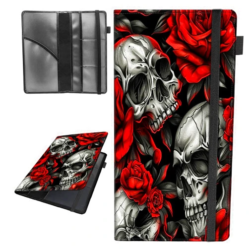 Decahouy Car Registration and Insurance Holder,Leather Vehicle Glove Box Organizer Wallet for Document,Perfect for any Car,Truck,Motorcycle,Driver License,Trailer or Boat,Men & Women,Skull Red Rose
