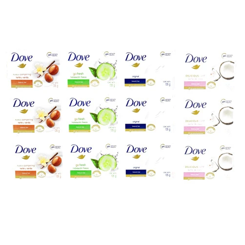 Dove, Beauty Bar Soap Variety Pack of 12, Go Fresh, Shea Butter, Coconut Milk, White - 135g