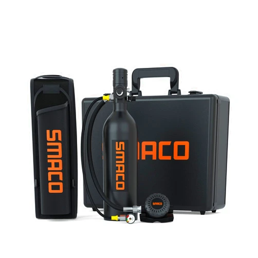 SMACO S400 Pro 1L Scuba Tank Mini Scuba Diving Tank—DOT Certified Tank with 15-20 Minutes Backup Scuba Tank Kit Diving Oxygen Underwater Breathing Device with Aluminum Hard Case