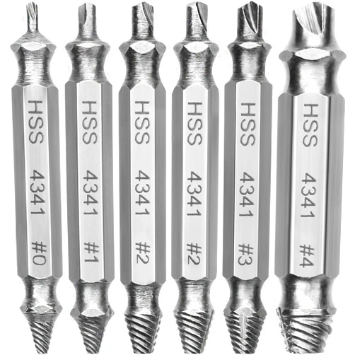 Mata1 Double-Sided Screw Extractor Set (6 pc, Stainless Steel), Stripped Screw Remover Drill Bits Kit w/Case