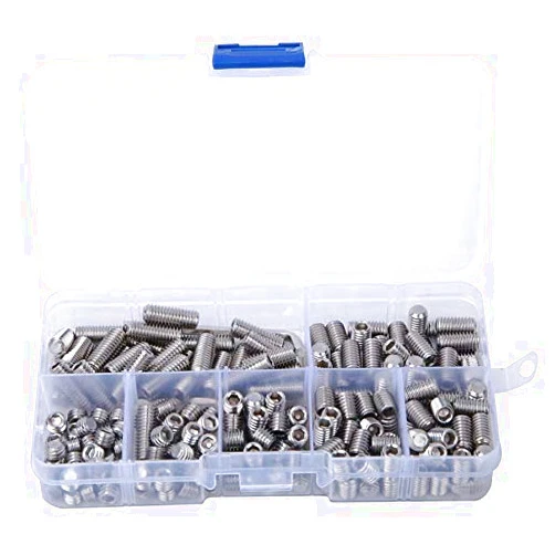 Uv-screw 212pcs M6 Hex Socket Flat Point Set Screw 304 Stainless Steel Grub Screw with Hex Wrench Tool SCRW-128600