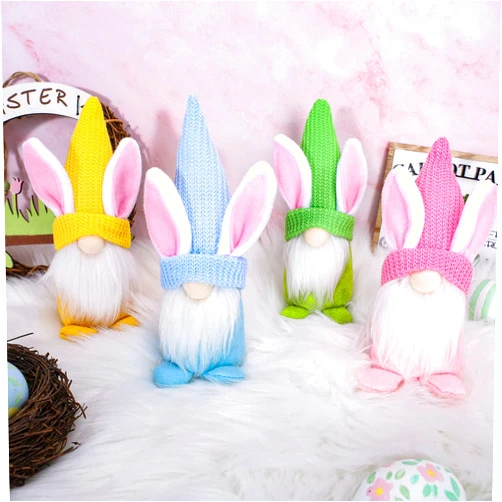 Whaline 4Pcs Easter Gnome Decoration Colorful Easter Bunny Gnome Cute Rabbit Faceless Plush Figurine Tomte Doll for Spring Holiday Easter Home Decor Supplies Gift