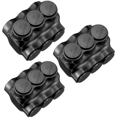 Copkim 3 Pcs Black Multi Cable Connector, 3 Wire Ports Connectors, Dual Sided Entry, Pre Filled with Oxide Inhibitor for Cooper and Aluminum (3.11'' x 2.37'' x 2'')