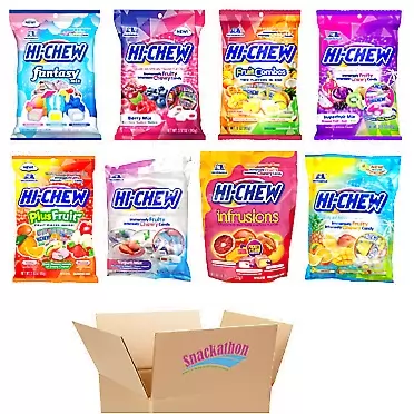 Snackathon Hi Chew 8 Variety Pack, Fantasy, Berry, Fruit Combos, Superfruit, Plus Fruit, Yougurt, Infrusions, Tropical (Pack of 8) 8 Excitings 8 Piece Assortment