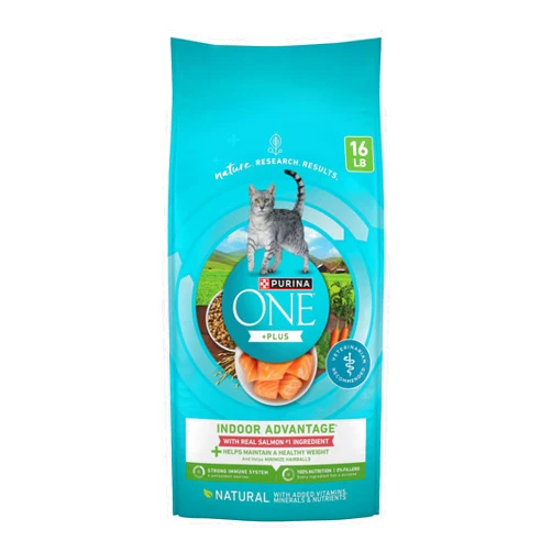 Purina ONE Natural Low Fat, Indoor Dry Weight Control High Protein Cat Food Plus Indoor Advantage With Real Salmon - 16 lb. Bag