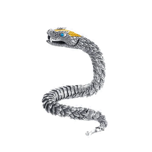 Bigougem Men's Bracelet Retro Gothic Viking Animal Bracelet Cuban Chain Link Hip Hop 3D Snake Bracelet Biker Party Jewelry Gift