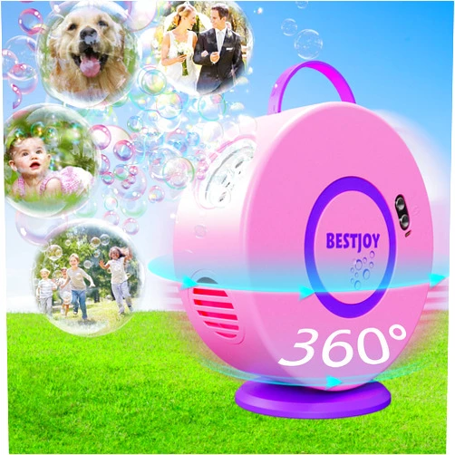 BestJoy Bubble Machine for Toddlers Girls 1-3-5 - Rechargeable Pink Bubble Blower 90°&360° Rotating Blowing Bubbles for Kids Ages 4-8 | Outdoor Toys Automatic Bubble Maker Gifts for Birthday Parties