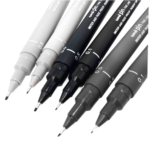 Uni Pin Fineliner Drawing Pen - Sketching Set - Gray Tones - 0.1/0.5mm - Set of 6