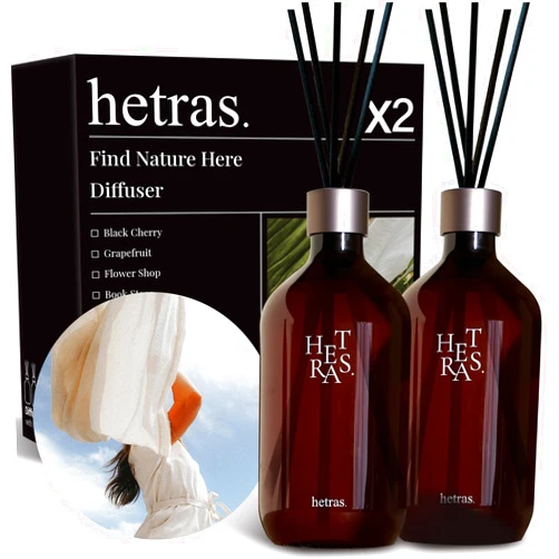 Hetras. hetras Premium Reed Diffuser Set 16.9 fl.oz. 2 Pack | Pure Laundry - Fresh & Warm Scent | Long-Lasting Luxury Fragrance with 10 Reed Sticks for Home & Office | Gifts for Loved One