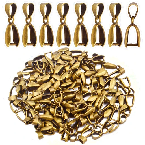 Aylifu 100pcs Bronze Pinch Clip Bail Clasps Brass Dangle Charm Bead Pendant Buckles Connectors Findings for DIY Necklace Crafts Jewelry Making Supplies Decor