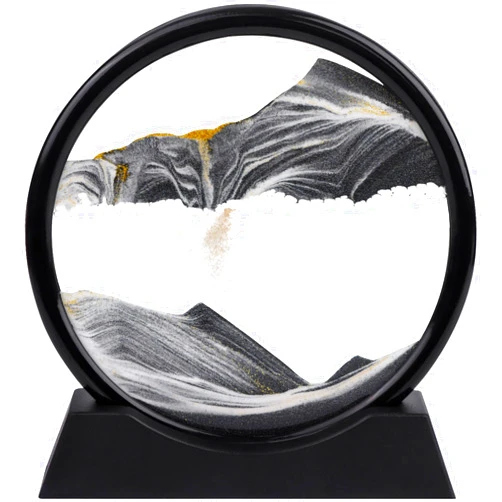 TBoxBo Flowing Sand Painting,3D Natural Landscape Dynamic Art Sand Painting,Round Glass 3D Deep Sea Sand Painting Artistic Sandscape for Home Ornament Desktop Art Bookshelves Decoration(Black,7 Inches)