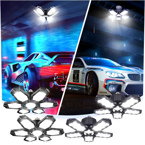 Amiluo LED Garage Light 2 Pack 5 Leaf 10000LM Bright Deformable LED Garage Lights & LED Garage Light 2 Pack 150W 15000 Lumen Deformable Garage Ceiling Lighting