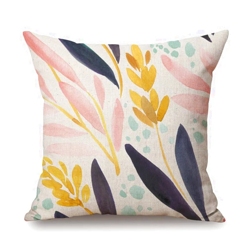 Solekla Watercolor White Pink Navy Yellow Floral Cotton Linen Square Throw Pillow Case Decorative Cushion Cover Pillowcase for Sofa 18