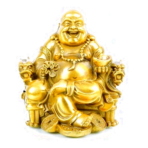 WEALTHCOMING Fengshui Buddha Statue for Lucky & Happiness God of Wealth,Laughing Buddha on Emperor`s Dragon Chair,Brass Buddhist Statues and Sculptures Home Decor Congratulatory Gifts (Medium)