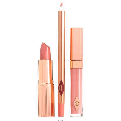 Charlotte Tilbury The Pillow Talk Full Size Lip Kit- Lip Liner, Lipstick, and Lip Gloss.