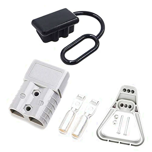 Mr.Brighton LED 175A 600V Battery Quick Connect Anderson Compatible 2 Pole Power Connector Plug Gray w/Terminals for #1/0 AWG Wire (pin for #1/0 awg Wire, Set+2 Handles+ 2 Covers)