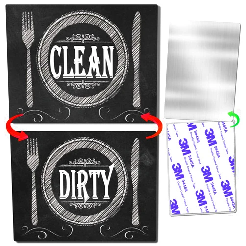 KIWE HOME Dishwasher Magnet Clean Dirty Double Sided Sign with Stainless Plate, Flexible Flip 3x4 in, Black White Chalkboard Dish