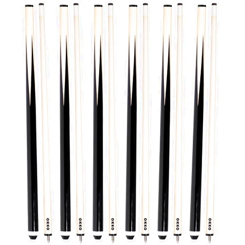 OKKO Pool Billiard House Bar Cue Sticks 57”, Glue-On 13 mm Tip, No Wrap, Pack of 6