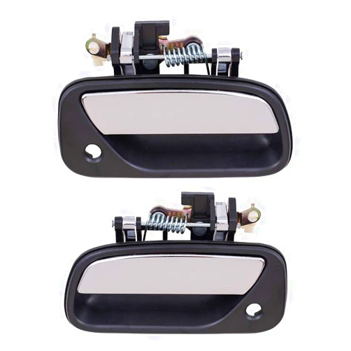 AutoandArt Brock Replacement Pair Set Front Outside Door Handles w/Keyholes Black Base Chrome Lever Compatible with T100 69220-34020 69210-34020