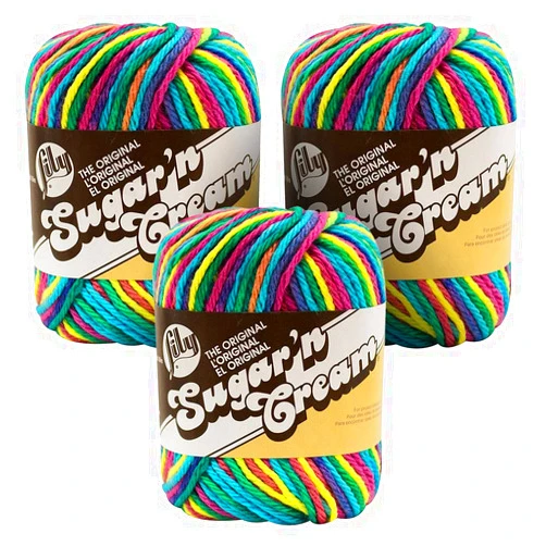 Lily Sugar'n Cream Ombre Yarn - (4) Medium Gauge 100% Cotton - 2 oz - Psychedelic (3-Pack)